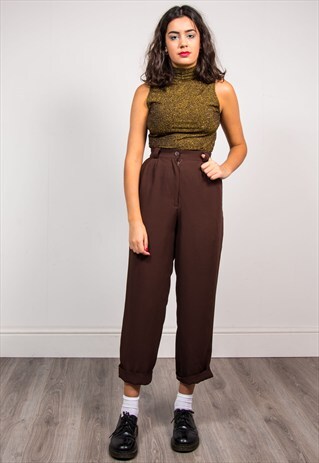VINTAGE 90'S BROWN HIGH WAIST TAPERED TROUSERS