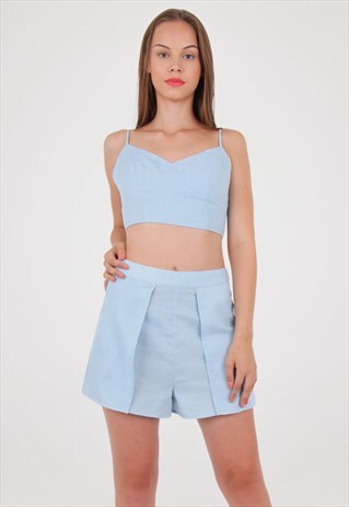 HIGH WAISTED OVERLAY BLUE SHORTS