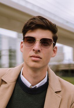Rimless Metal Sunglasses with Brown lenses