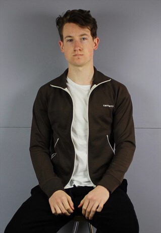 VINTAGE CARHARTT ZIP JACKET IN BROWN WITH ZIP POCKETS AND EM