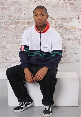 VINTAGE SERGIO TACCHINI LOGO TRACK JACKET NAVY AND WHITE