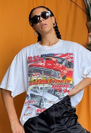 VINTAGE 90S MOTOR SPORT DIAMONTE SWAROVSKI GRAPHIC T-SHIRT