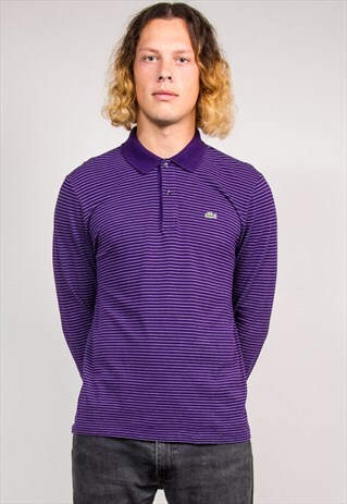 VINTAGE 90'S PURPLE LACOSTE STRIPED POLO T-SHIRT