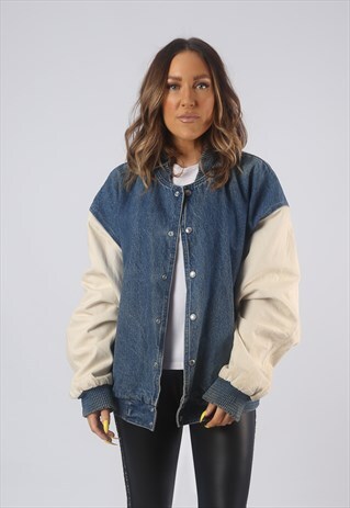 VINTAGE LINED DENIM BOMBER JACKET OVERSIZED UK 16 XL (GBCG)