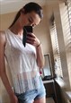 FLORAL LACE VEST TOP WITH FRINGE DESIGN HEM IN WHITE