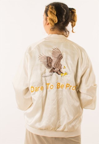 VINTAGE 90S WHITE NYLON BOMBER JACKET