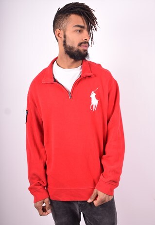 POLO RALPH LAUREN MENS VINTAGE SWEATSHIRT JUMPER XL RED 90'S