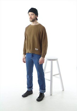 LONG SLEEVE KNITTED SWEATER / CABLE KNITS BEIGE SWEATER