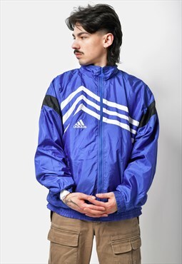 Vintage ADIDAS sports blue jacket Mens 80s 90s swag hipster