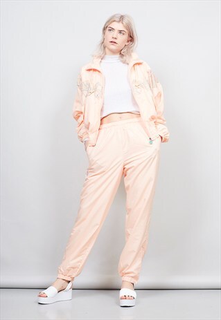 VINTAGE 80'S ELLESSE PRINTED PEACH TRACKSUIT SET