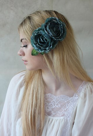 TEAL FLOWER HAIR CLIP