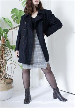 Vintage 80s navy double breasted wool pea military coat 