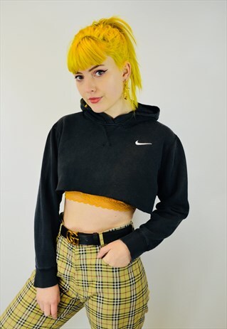 VINTAGE NIKE EMBROIDERED CROPPED SWOOSH HOODIE