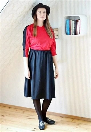 Black and red batwing vintage dress