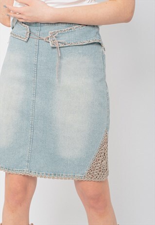 VINTAGE Y2K HOBO HIGH WAIST EMBROIDERED DETAIL MIDI SKIRT M