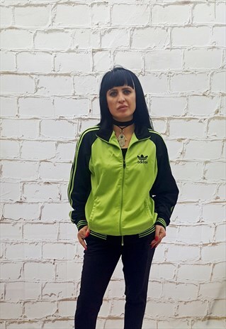 VINTAGE ADIDAS 90'S LIME/BLACK TRACKSUIT JACKET/TOP/SPORTS