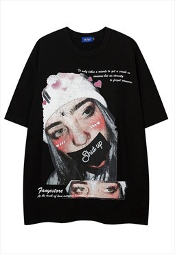 Black Graphic Cotton Oversized T shirt Tee Y2k Unisex