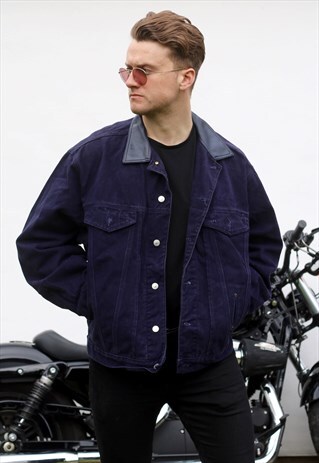 DIESEL USA VINTAGE LEATHER COLLAR DENIM JACKET