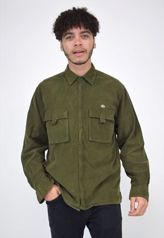 VINTAGE 90'S LACOSTE GREEN CORDUROY ZIP UP SHIRT