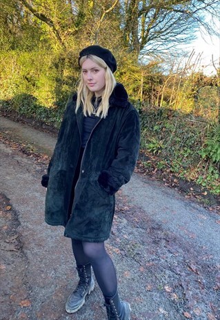 VINTAGE BLACK SUEDE WARM WINTER BOMBER TRENCH COAT