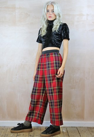RED TARTAN CROP TROUSERS