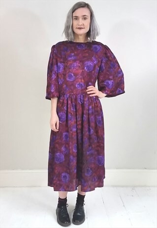 VINTAGE 80'S PURPLE PEARLESCENT LIGHTWEIGHT FLORAL DRESS