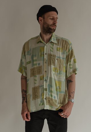 VINTAGE 80S GREEN PATTERN SHIRT