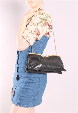 VINTAGE 80S HARMONY BLACK LEATHER PURSE CLUTCH BAG
