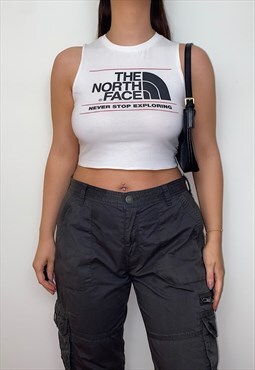Reworked North Face White Tank Crop Top