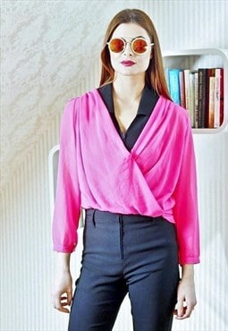 Bright pink lace detail blouse top