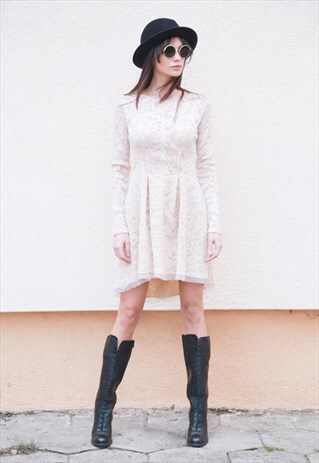 3D LACE DRESS LACE TUNIC SUMMER SLEEVED OPEN BACK F1582