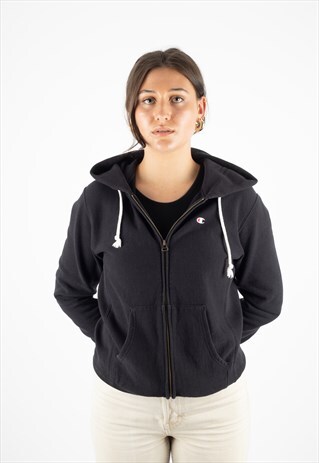 CHAMPION REVERSE WEAVE FULL ZIP HOODIE IN BLACK