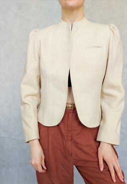 Vintage Cream Wool Jacket, Liverpool Damas Blazer, Small Siz
