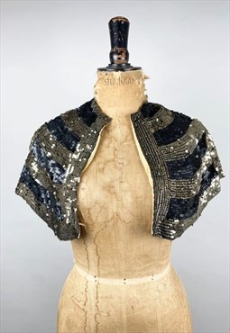 Antique 1920's Gold Black Sequin Delicate Cape Jacket