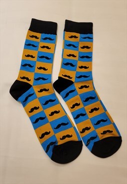 Moustache Pattern Cozy Socks (One Size) in Blue color