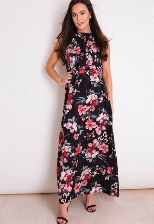 ARIANNA HIGH NECK SPLIT MAXI DRESS FLORAL
