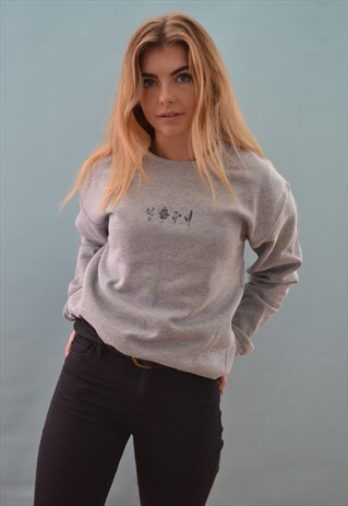 UNISEX SWEATSHIRT IN GREY WITH FLORAL EMBROIDERY