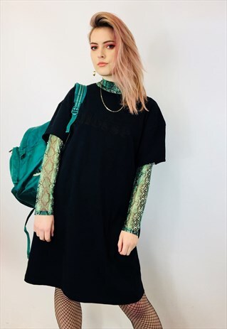 VINTAGE ELLESSE BLACK EMBROIDERED DRESS