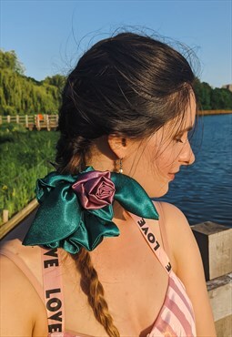Pink Rose Bud Satin Scrunchie