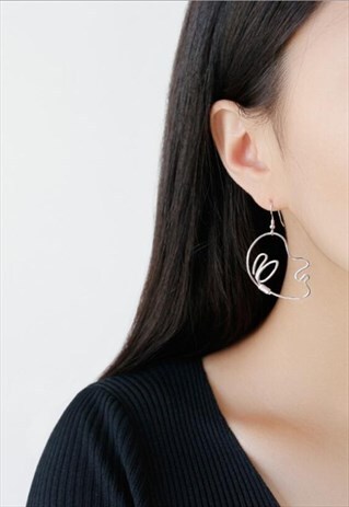 ABSTRACT FACE STERLING SILVER HOOK EARRINGS
