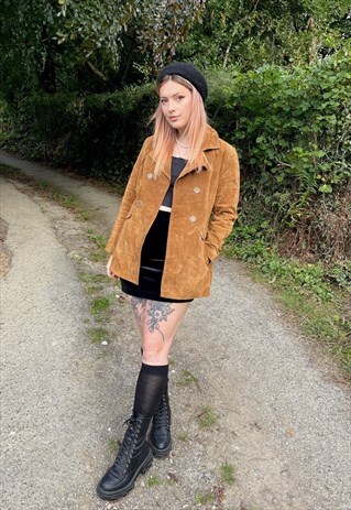 VINTAGE 90S GENUINE LEATHER SUEDE BROWN TRENCH COAT
