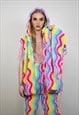 GAY JACKET RAINBOW HOODIE FESTIVAL FLEECE BRIGHT RAVE BOMBER