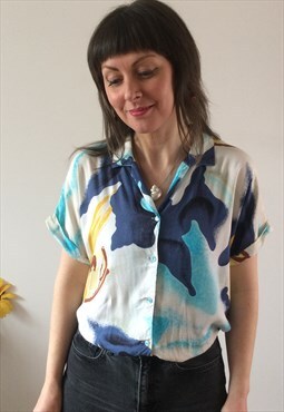 Vintage 90s Blue & White Abstract Blouse