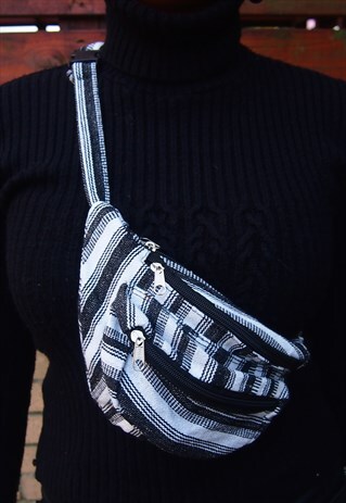 BLACK AND WHITE WOVEN MULTI BUM BAG