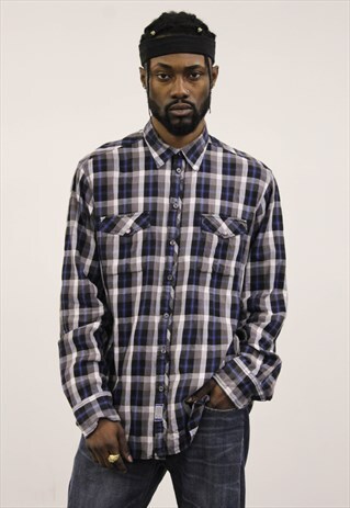 VINTAGE GREY AND BLUE CHECKED SHIRT