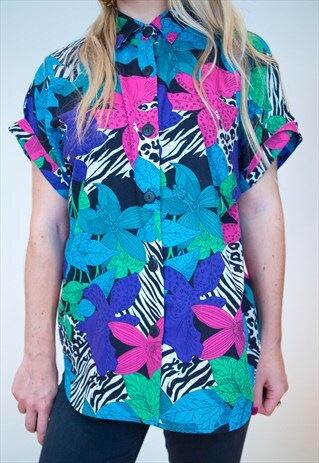 80'S FLORAL ZEBRA PRINT SHIRT