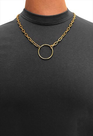 HOOP CLASP OPEN OVAL STEEL CURB NECKLACE CHAIN - GOLD
