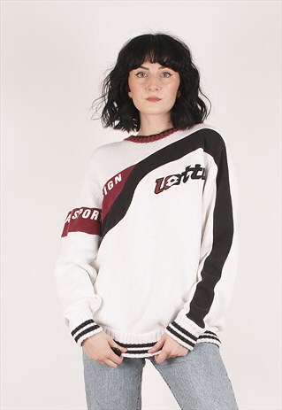 VINATGE LOTTO WHITE KNITTED SPORTSWEAR JUMPER /NN1854