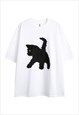 BLACK CAT T-SHIRT KITTEN PRINT TOP GRUNGE TEE IN WHITE