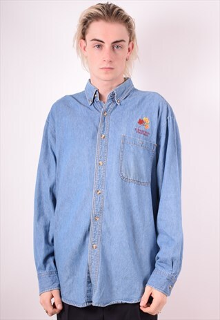 MENS VINTAGE DENIM SHIRT LARGE BLUE 90S